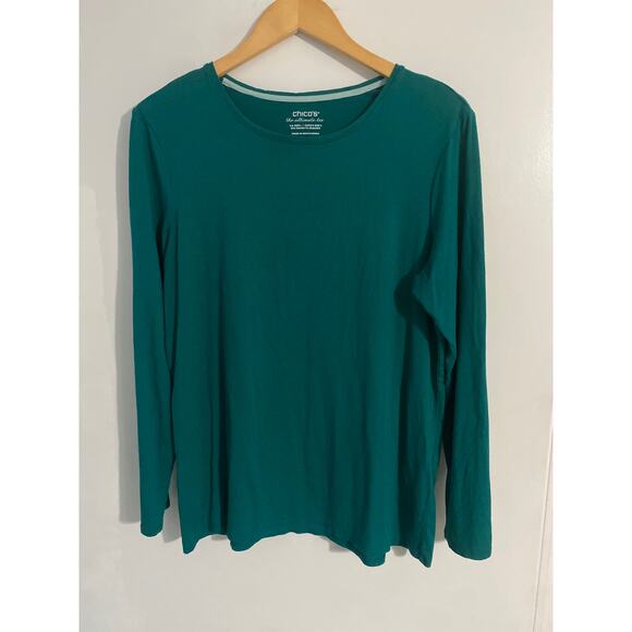 Chico’s the ultimate tee women’s size L green long sleeve comfort casual basic - Picture 1 of 3